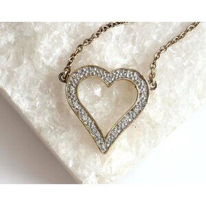 Heart Shaped Rhinestone Sterling Silver Gold T Vintage Pendant Necklace - 17"